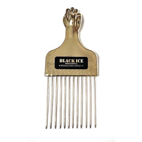 Black Ice Gold Handle Afro Metal Pik Comb