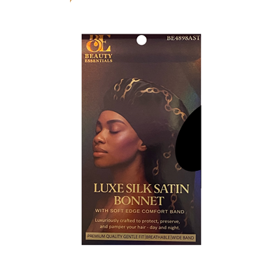 BE Luxe Silk Satin Bonnet Beauty Essentials- Luxe Silk Satin Bonnet- Black
