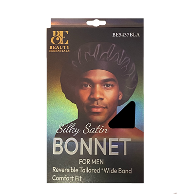 Beauty Essentials- Silky Satin Bonnet For Men- Black