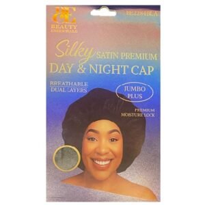 Beauty Essentials- Silky Satin Premium Day And Night Cap Black- Jumbo Plus